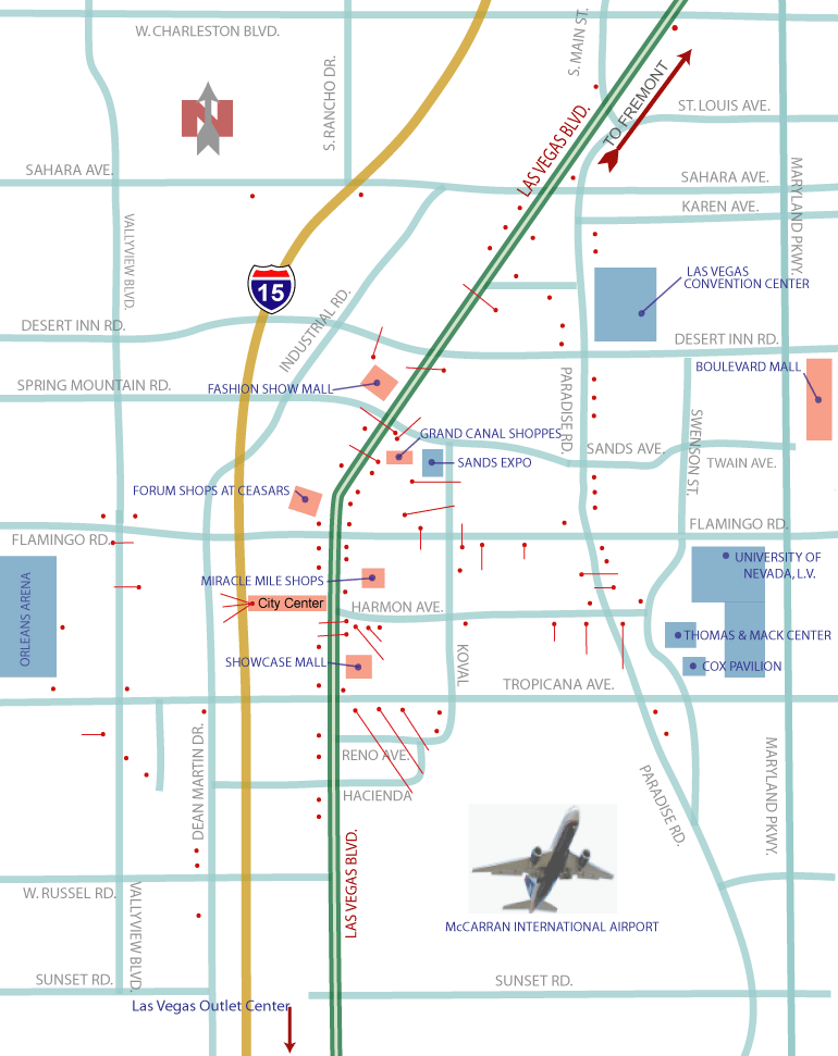 Las Vegas strip map. Strip map of Las Vegas city