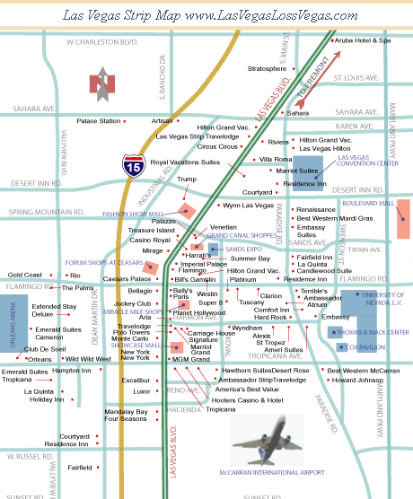 Map of Las Vegas and The Strip - Casinos, Airport, Tram